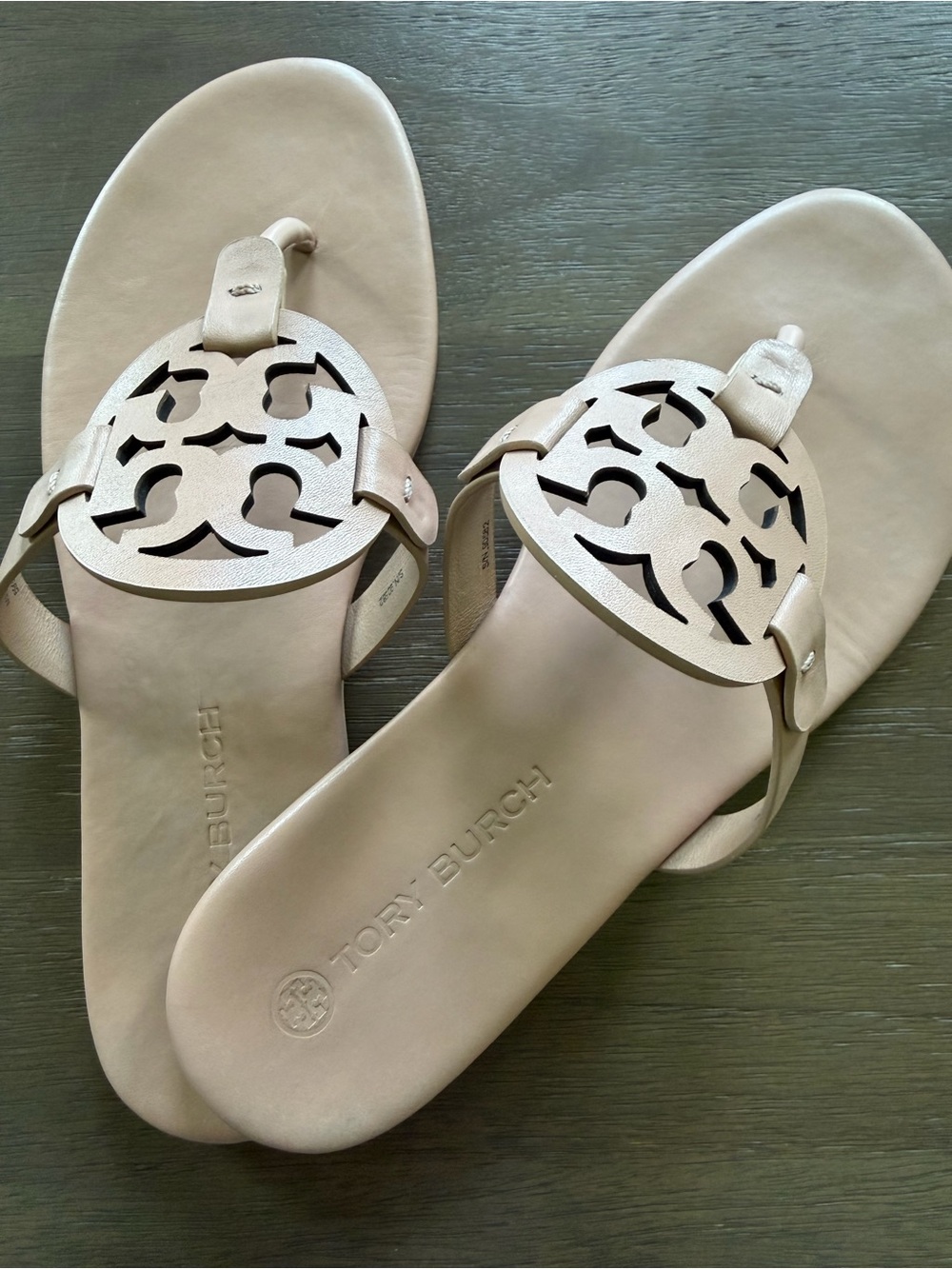 Tory Burch Blush Pink Leather Logo Thong Sandals